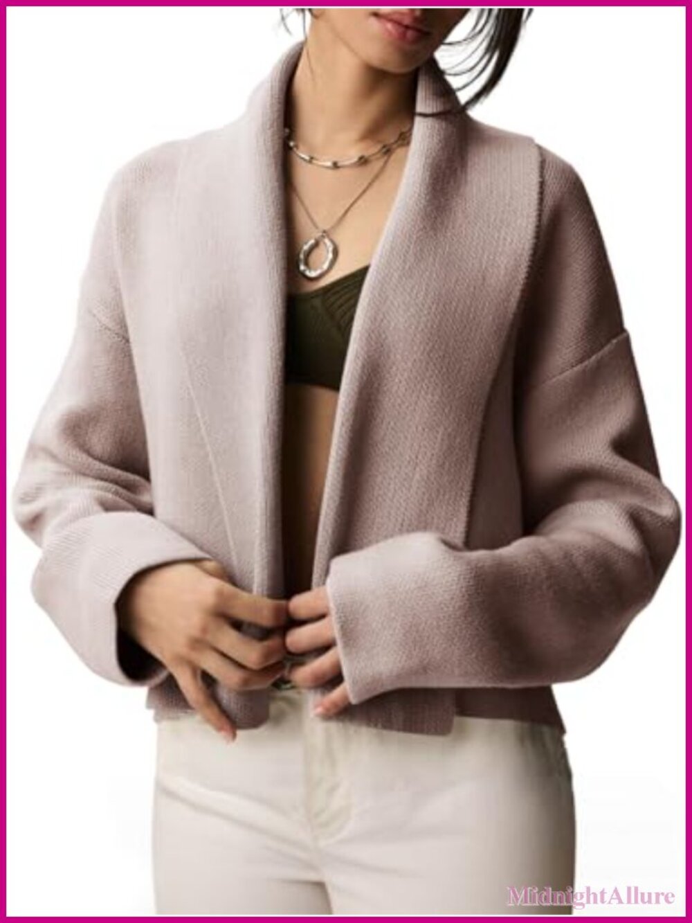 Cropped Cardigan Sweater Viscose Blend Shawl Collar Open Front Long Sleeve